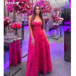 Jessica Hot Pink Prom Dresses Sexy Strapless Handmade Tulle EveningDresses Wedding Dress Women's Wedding Party Dress فساتين سهرة