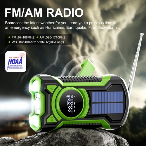 Radio de emergencia manivela Solar 5000mAh, IP65 impermeable a prueba de polvo Bluetooth 5,3 portátil AM/FM/NOAA Radio de alerta meteorológica