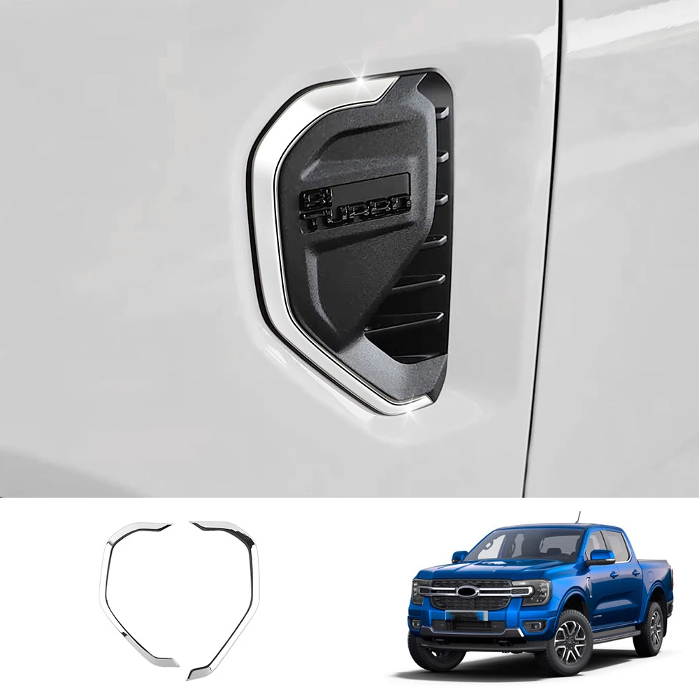 For Ford Ranger 2023 2024 ABS Chrome Car Side Logo Cover Trim Front Side Air Vent Fender Grille Cover Trims Car Styling