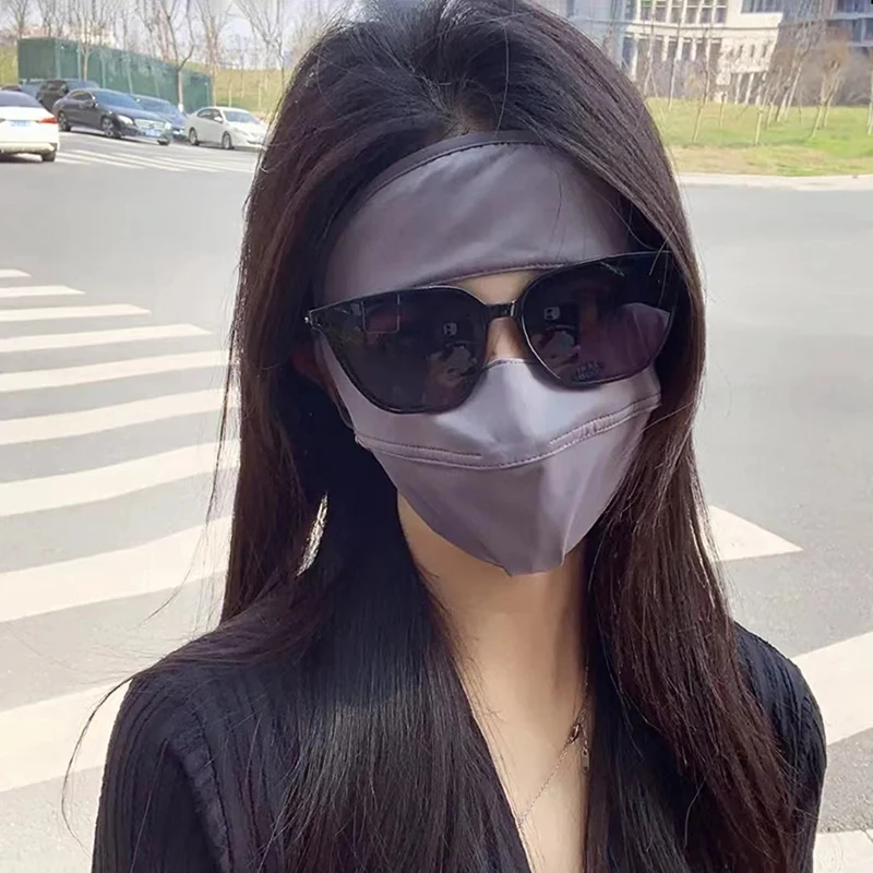 Masker Wajah penutup penuh, musim panas tabir surya masker wajah perlindungan Uv es sutra bernapas pelindung wajah kerai bersepeda