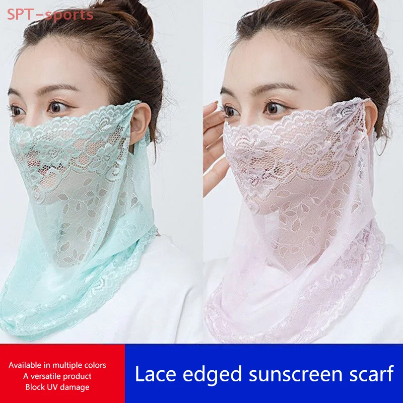 Máscara de encaje con protección solar de verano para hombre y mujer, máscara deportiva para Golf, protección UV, máscara para escote, diadema con orejas colgantes, bufanda