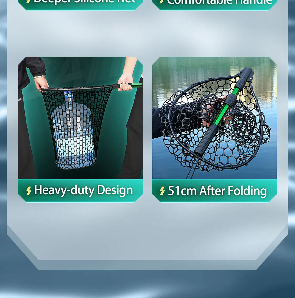 WEIHE 1 Stück Faltbares Netz 16 # Aluminiumlegierungs-Netzstange, Silikon-Netztasche, Teleskop-Netz für den Bachlauf – Detail 4