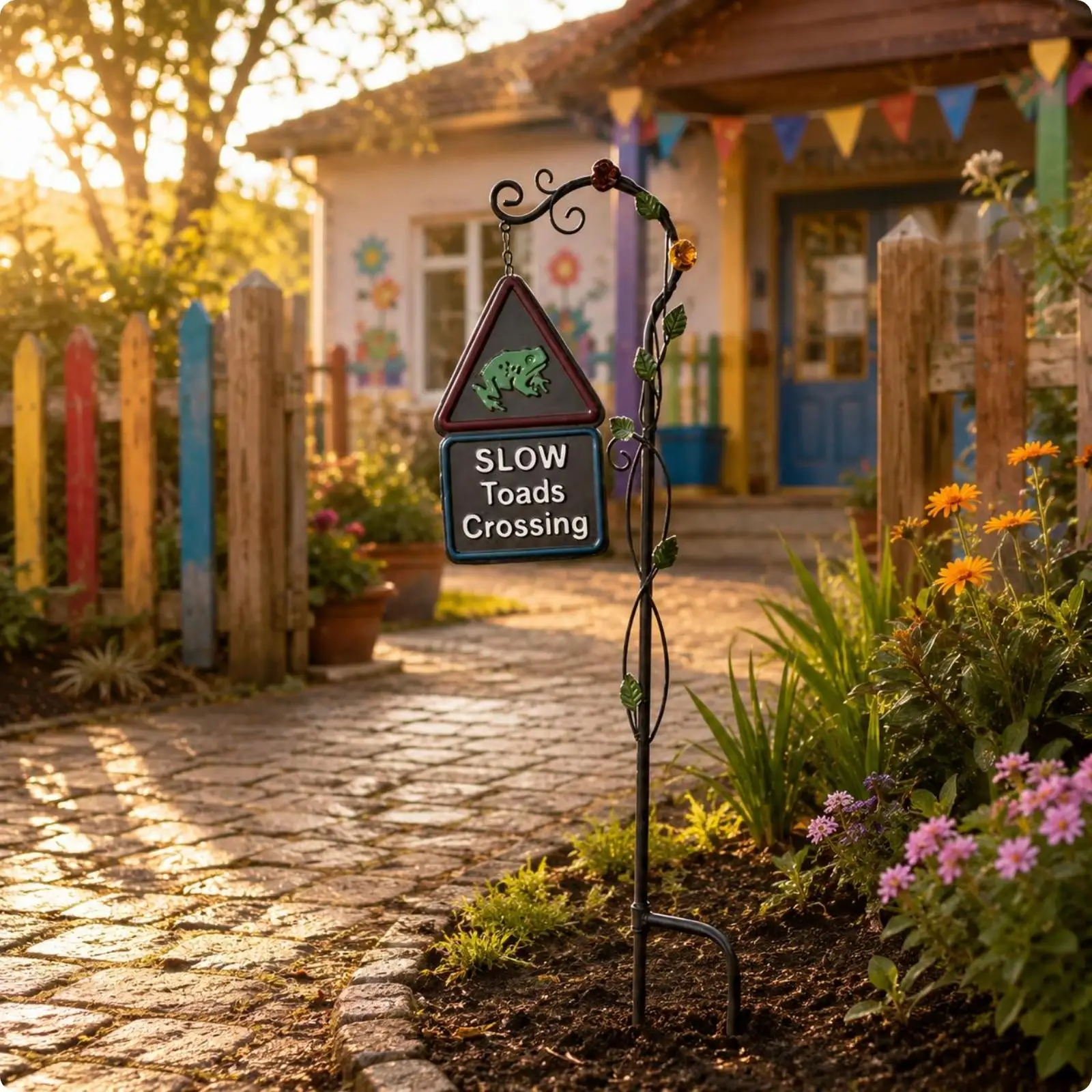 Outdoor Decorative Frog Sign Iron Yard Stake Garden Ornament Plaque Art for Patio Lawn Flower Bed Decoration