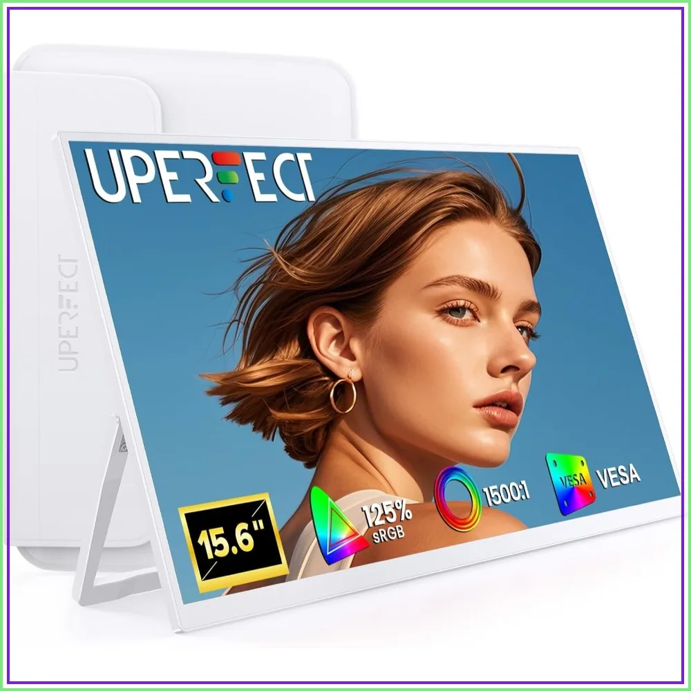 15.6" 1080P Portable Monitor, 125% sRGB, Ultra-Slim, 350 Nits, USB-C & Mini HDMI, VESA Mountable, Travel Second Screen for Laptop, PC, Game Consoles