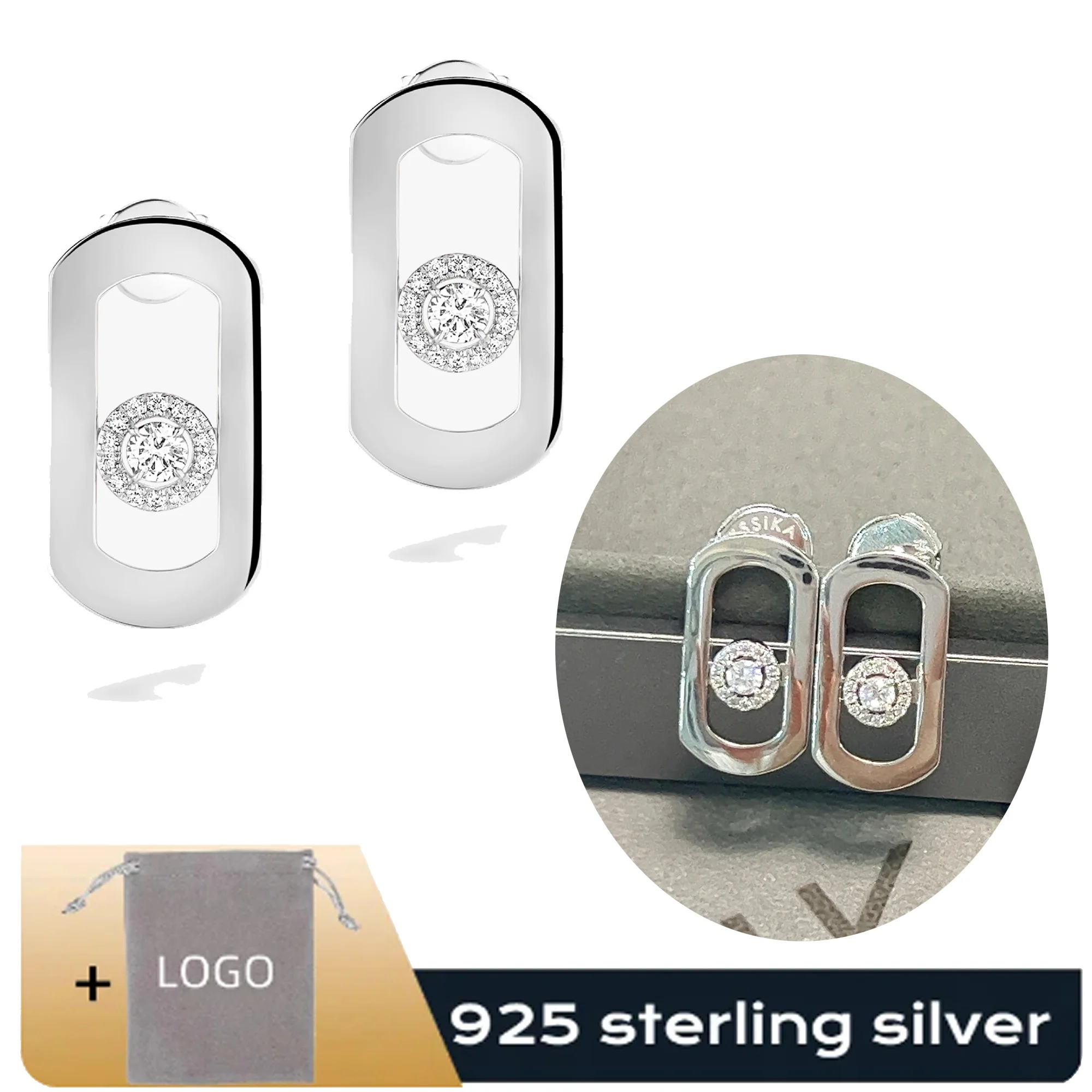 

925 sterling silver luxury brand Messi SO MOVE diamond earrings with sliding diamond sparkle for women's earrings