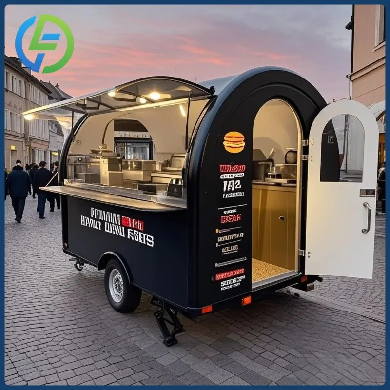 2025 تصميم جديد متنقل من الفولاذ المقاوم للصدأ مستدير للبيع عربة بيع القهوة مقطورة الطعام