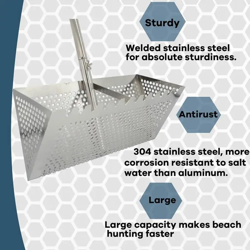 Sand Sifter for Beach Sifting Shovel Beach Scoop Stainless Steel Beach Sifter Sand Scoop Beach Rake Shark Tooth Sifter with