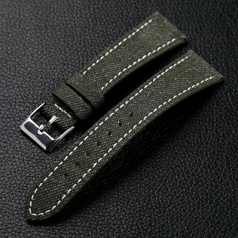 Handmade Denim Laminated Leather Strap 18 19 20 22MM Quick Release Soft Vintage Bracelet Blue Green Brown Ultra Thin Watchband