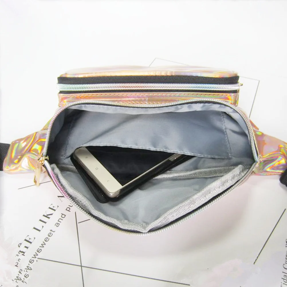 

Women Hologram Waist Bag Waterproof Durable Lightweight Neon Fanny Chest Pack Gold Reflective Sparkly