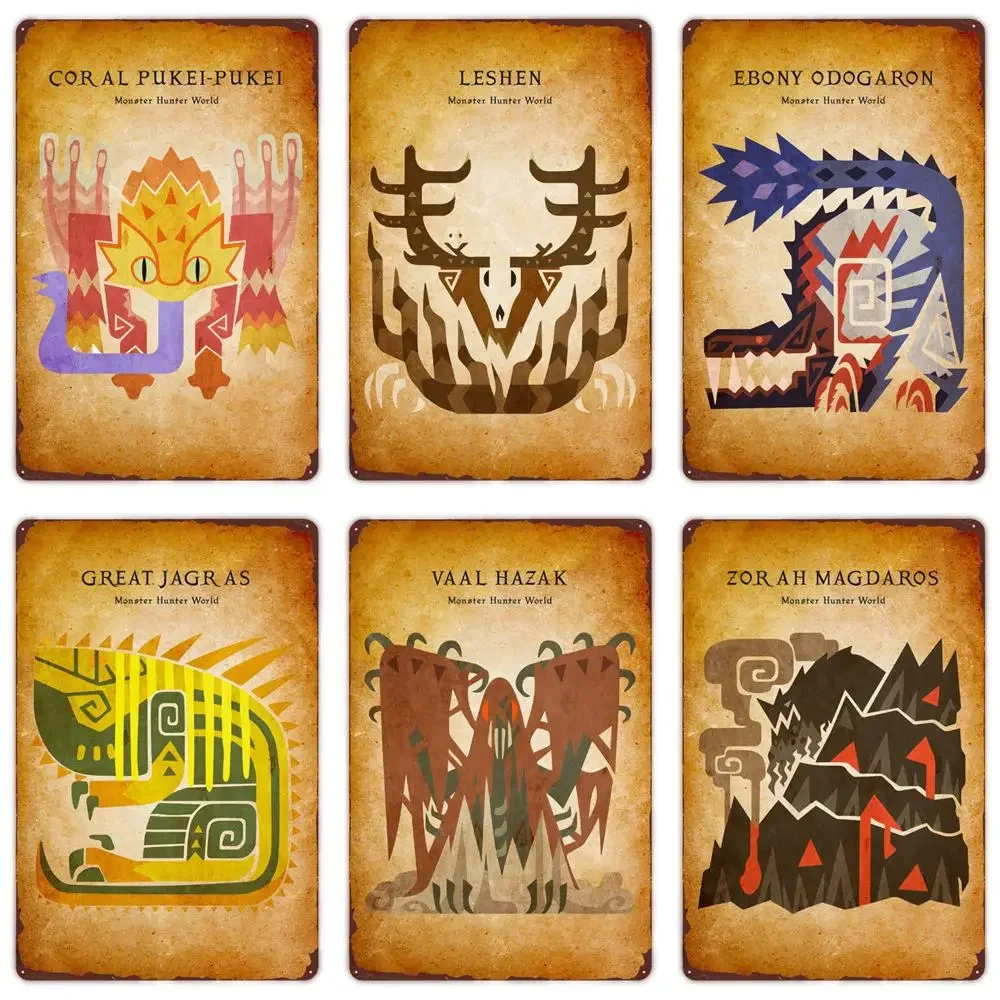 Monster Hunter Vintage Metal Tin Sign  Retro Anime Game Poster Paolumu Gajau Wall Art for Home Room Pub Decor  Perfect Gamers Gi