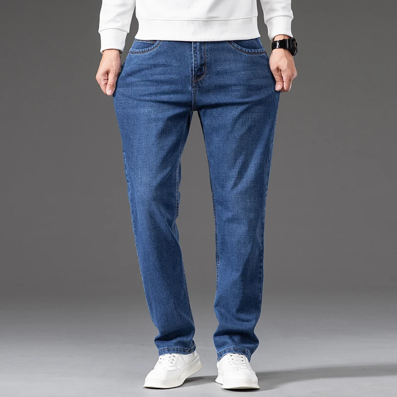 2024 Fashion Business Casual Straight Stretch Denim Pants Male Brand New Men's Blue Jeans Classic Style