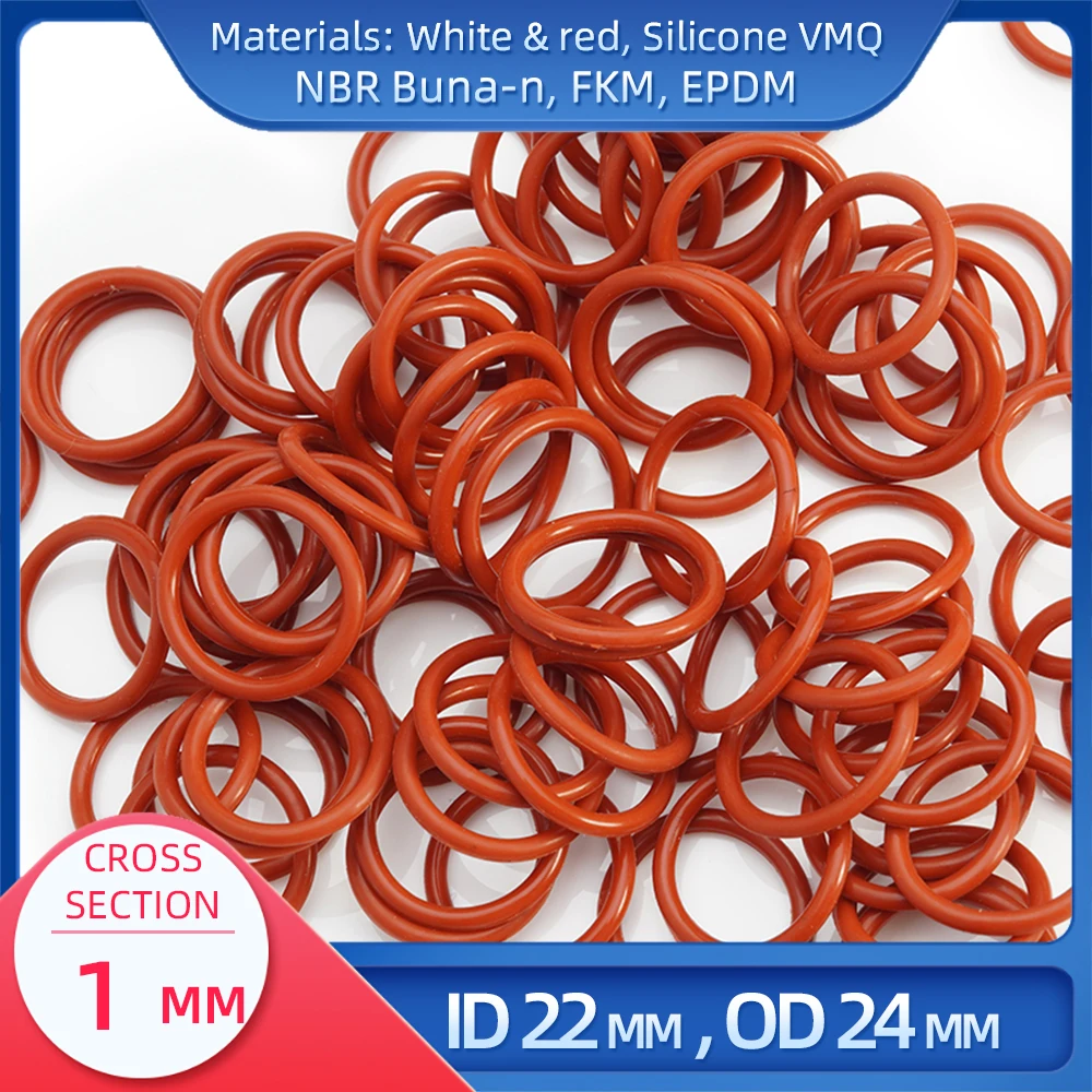 

O Ring CS 1mm ID 22mm OD 24mm Material With Silicone VMQ NBR FKM EPDM ORing Seal Gasket