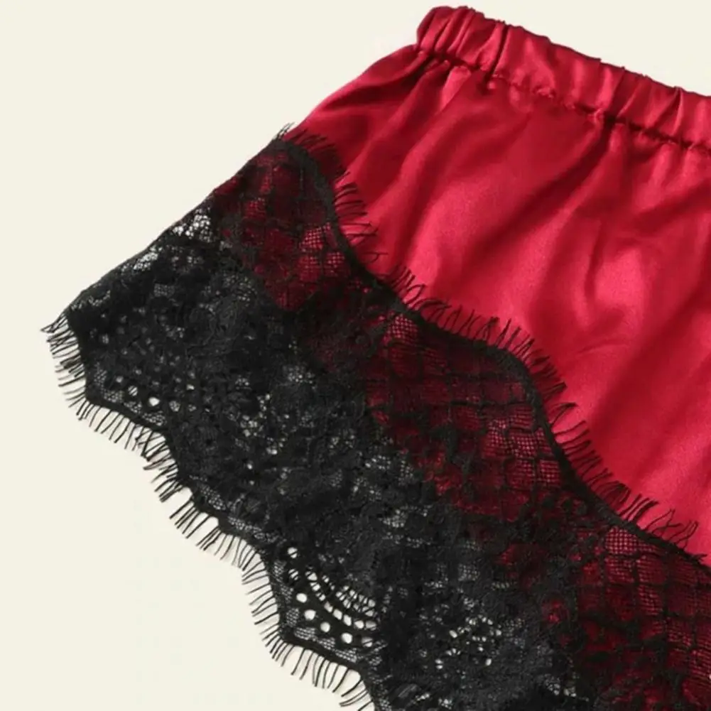 

Women's Elastic Solid Color Sleepwear Set Spaghetti Strap Camisole Lace Shorts Soft Nightwear for Ladies