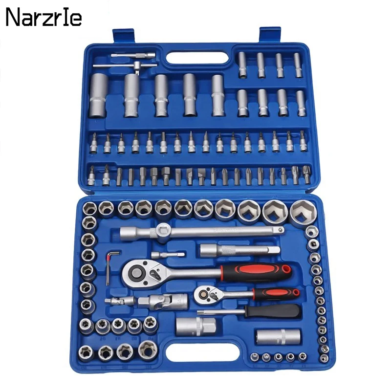 94Pcs/108Pcs Multi Function Car Socket Ratchet Wrench Wheel Auto Mechanic Manual Torque Tool Kit Home Repair Tool Box Auto