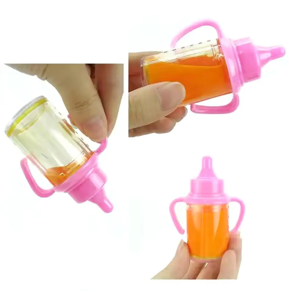 젖꼭지 턱받이 달린 마술 우유 주스 병, 18 인치 인형, 플라스틱 젖꼭지 병, 다시 태어난 장난감