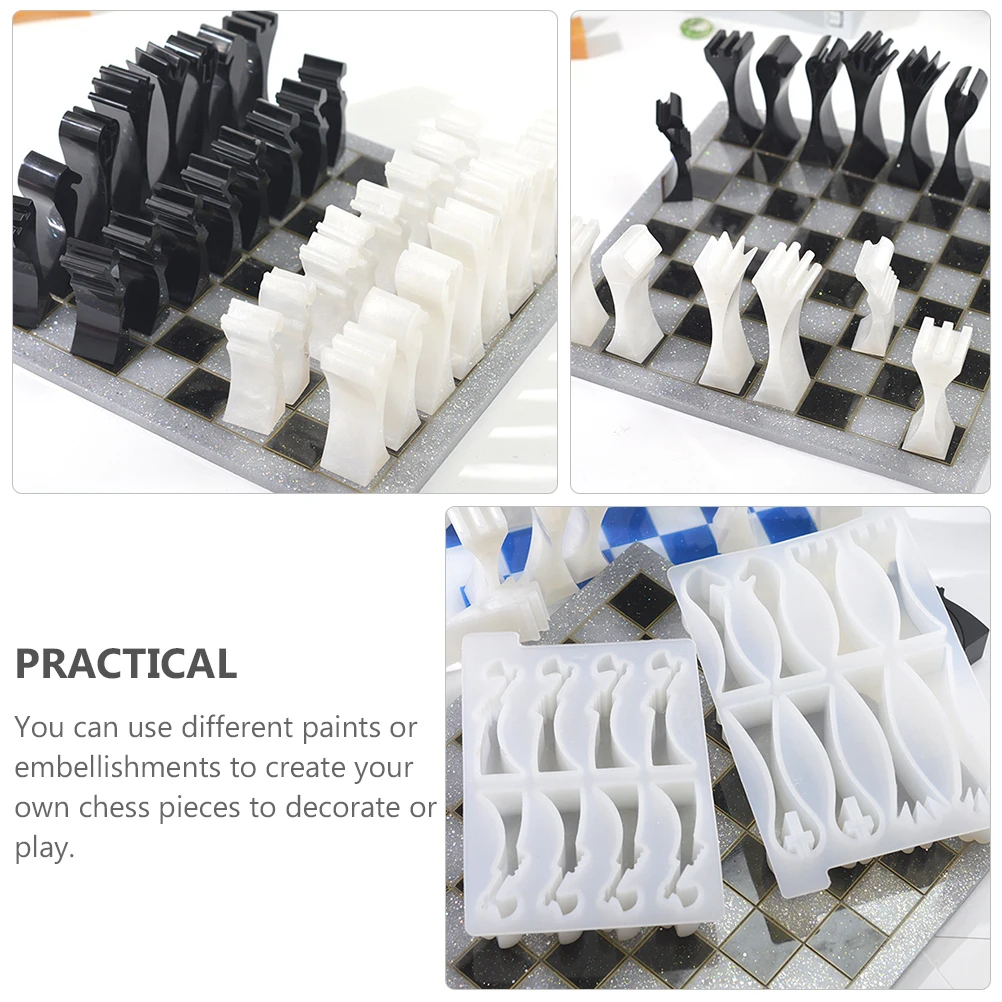 

Chess Pieces Mold White Silica Gel Smooth Flexible Reusable Silicone Molds for Resin Craft Epoxy Chess Board Making Jewelry