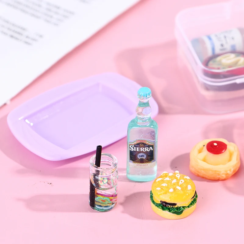 5Pcs1:12 Dollhouse Mini Drink Bottle Food Dessert Plate Pretend Play Kitchen Toy