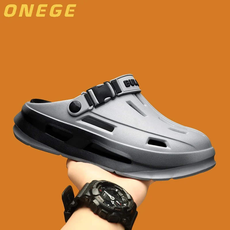 A Pair of Summer Men's Wear-Resistant Clogs, Men's New Non-Slip Thick-Soled Beach Shoes, Comfortable Slippers for Outer Wear