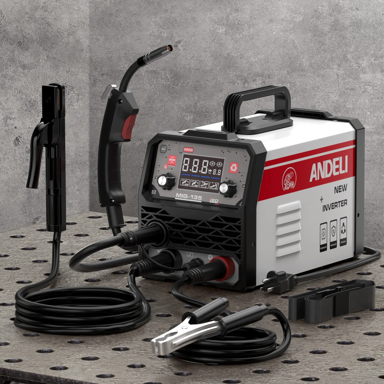 

ANDELI MIG135MINI 3-in-1 MIG Welding Machine - FLUX MIG/Lift TIG/ARC 110V Voltage, Portable Collaborative Control, IGBT Inverter