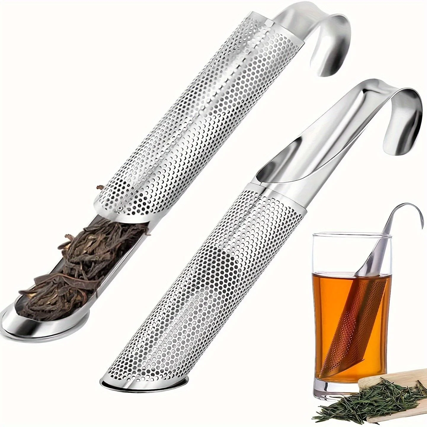 

2pcs Stainless Steel Tea Strainer Infusers for Loose Tea Coffee Spices Long Handle Filter Sticks Hotel Office Tea Accessories