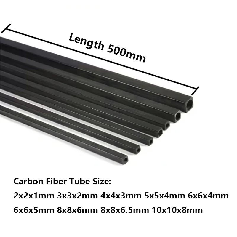 1/2/3 Stück Kohlefaser-Vierkantrohr Außendurchmesser 2mm 3mm 4mm 5mm 6mm 8mm 10mm Länge x 500mm – Detail 4