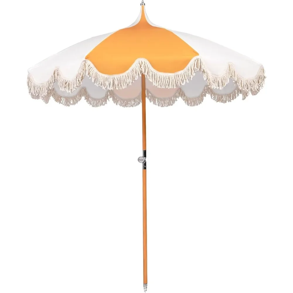 

6.5ft Pagoda Beach Umbrella with Fringe, UPF 50+ Boho Umbrellas with Carry Bag, Premium Wood Pole Foldable Tassel Umbrella