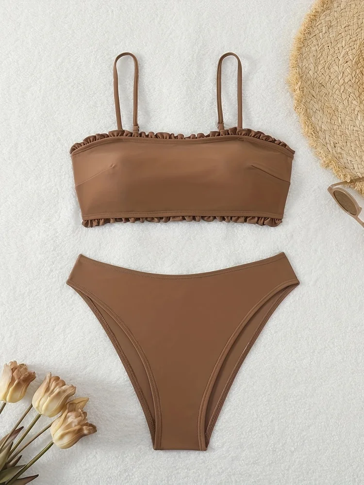 

Bikini Women Swimsuit 2026 New Solid Sling Ruffle Bikinis Set Sexy High Waist Swimwear Summer 2 Piece Beach Bathing Suit Female