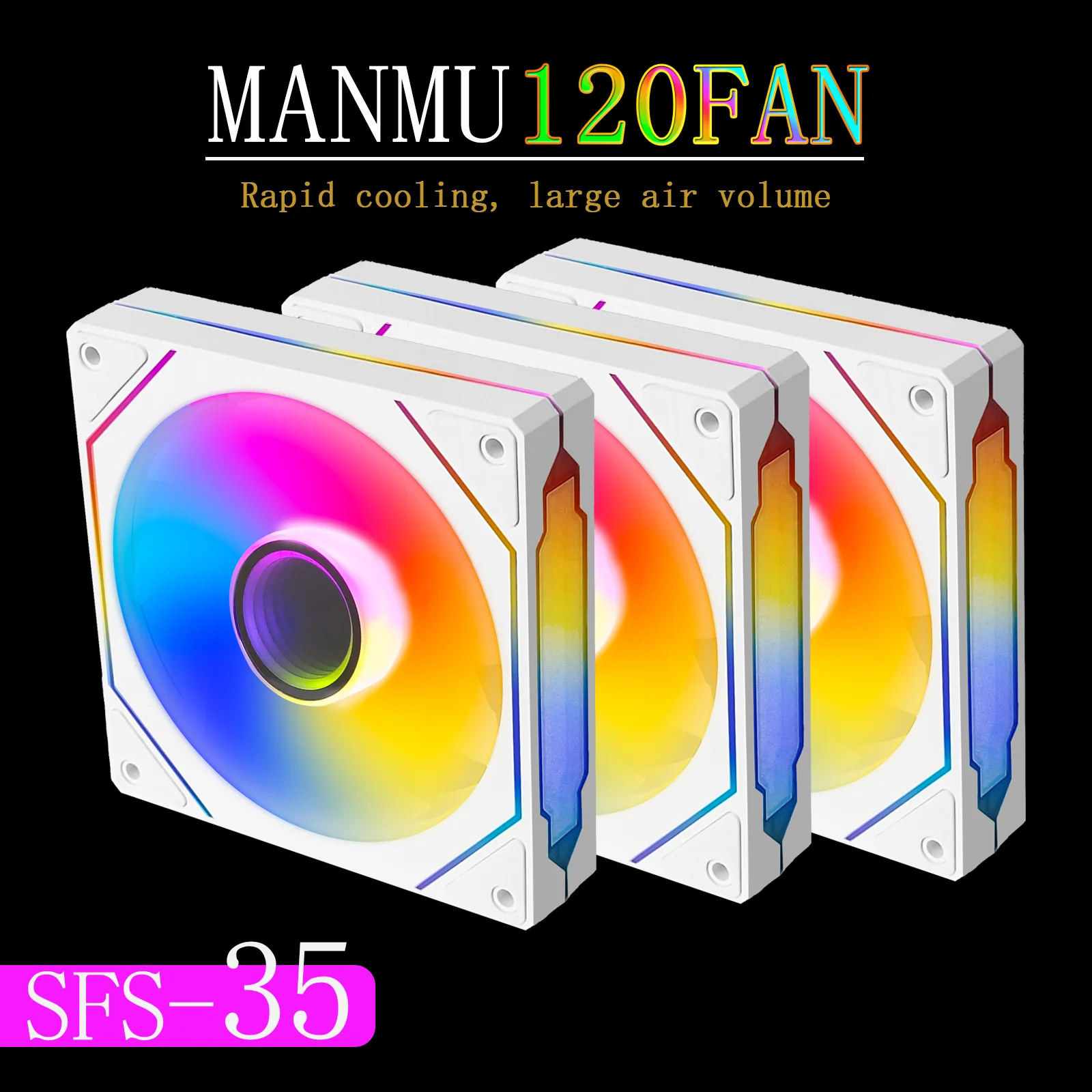 MANMU ARGB Case Fan 6-Pin/4-Pin PWM High Performance Mirror Cooling Fan Prism 5PRO