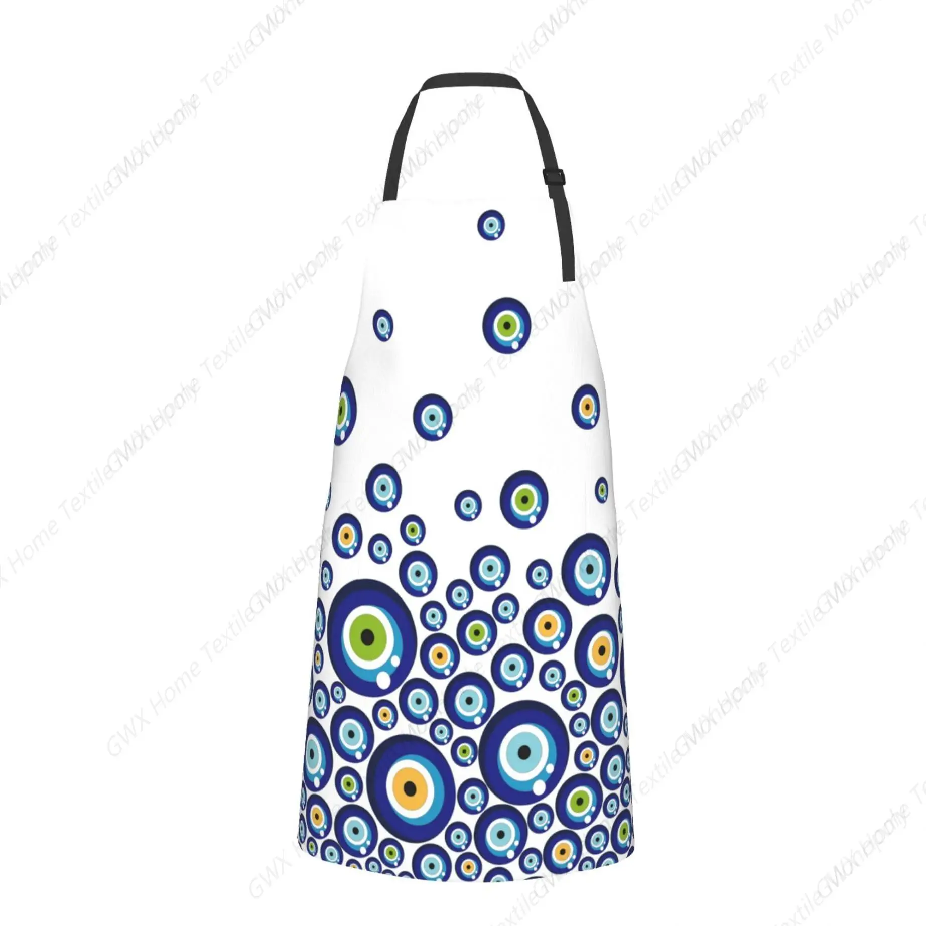 Delantal de cocina con bolsillo para hombre y mujer, mandil de tela Oxford con diseño de ojo de pavo azul, babero ajustable