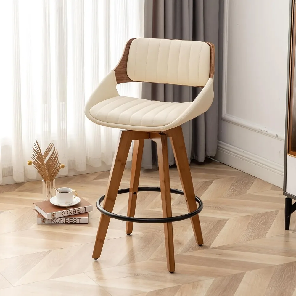 

Rotating bar stool, medieval modern faux leather cushioned counter high bar stool, kitchen wooden bar chair