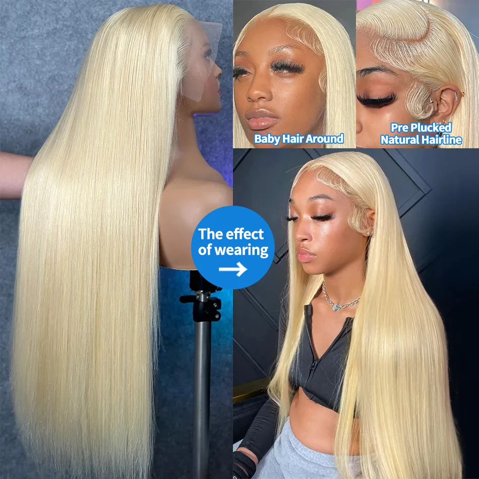 13x4 613 Blonde Lace Front Human Hair Wig 30 36 inch Bone Straight HD Transparent Lace Frontal Wigs For Women Pre Plucked