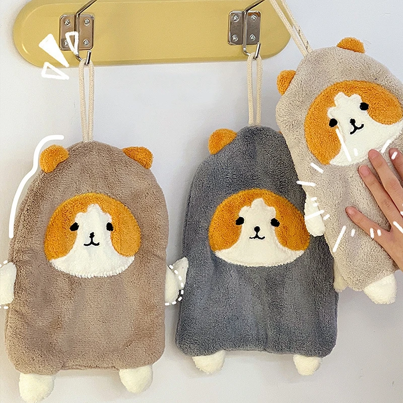 Children's Hand Towels Cute Cartoon Dog Hanging Towel Cleaning Rags Absorbent Kitchen Bathroom Towels Double-thickness Towel