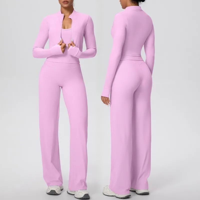 

Women's Tight Yoga Set Quick Drying Slim Fit Vest Wide Leg Long Three Piece Set Outdoor Sports Fitness Running Set