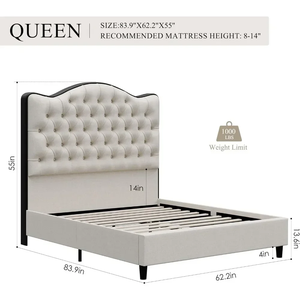 Queen Size Platform Bed Frame with 55