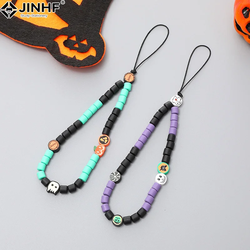 Halloween Ghost Pumpkin Beaded Phone Chain Lanyard Simple Phone Charms Non-slip Cellphone Case Rope Jewelry for Women Gifts