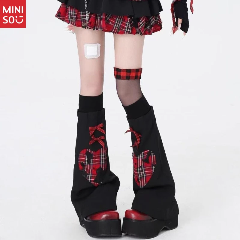

Gothic Heart Leg Warmers, Adjustable Plaid & Leather Flared Sleeves