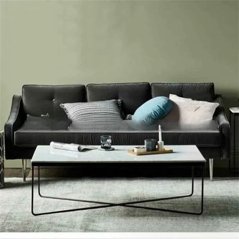 Nordic flannel buckle sofa furniture stainless steel leisure three-person sofa reception sofa