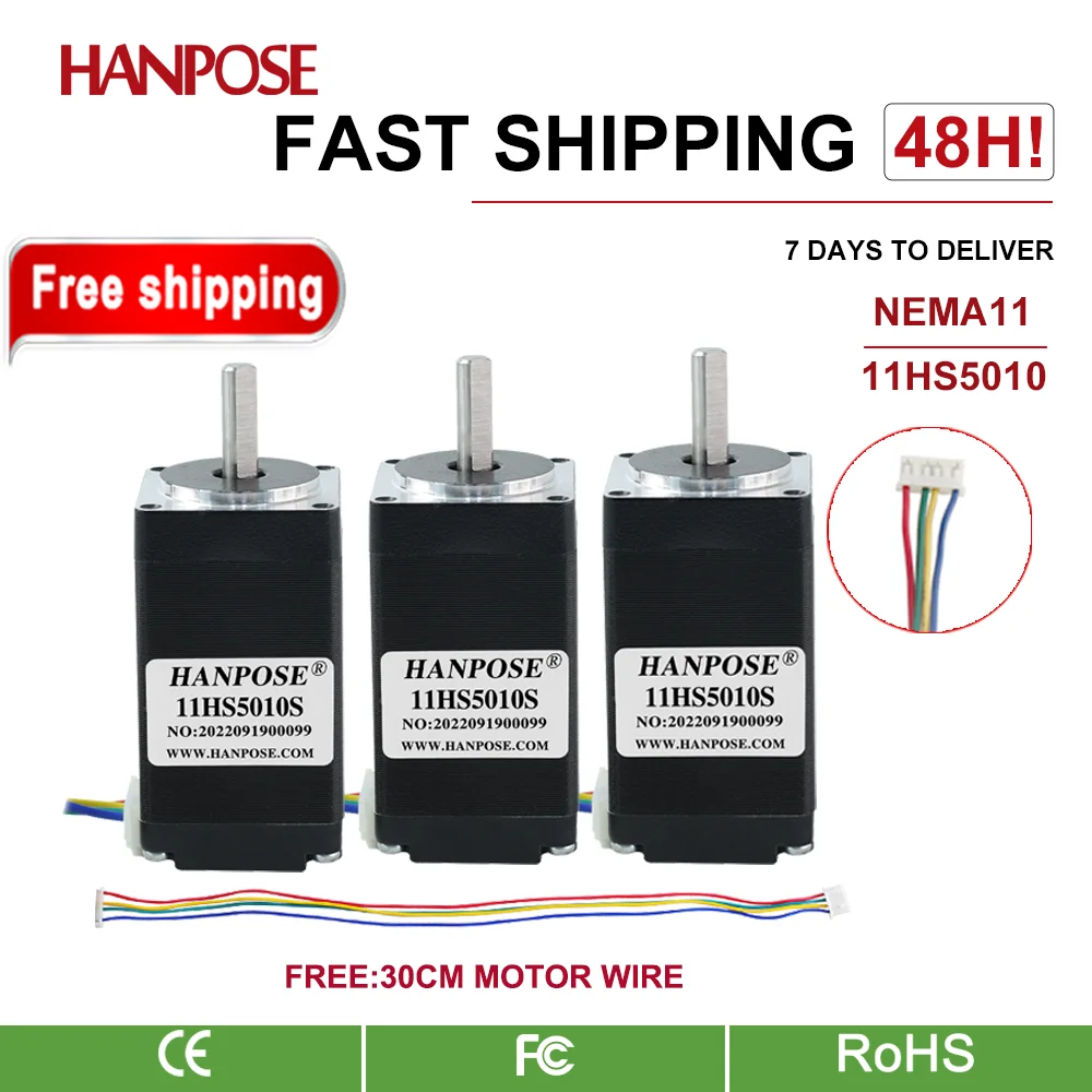 

hanpose nema11 stepper Motor 4-cable 28X50mm 11HS5010 0.17N.M 1.8 degrees step motor for 3D printer NEMA11 Stepper Motor 12v