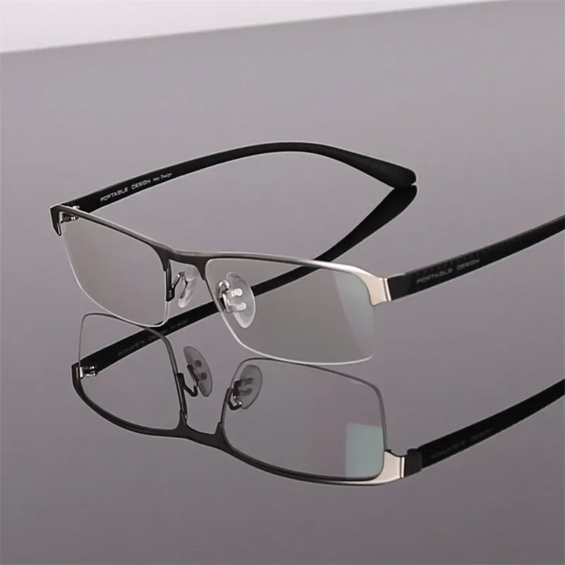 55-17-142 Half-rimmed Glasses Men Alloy Eyeglass Frames Optical Men\'s Designer Glasses Half Frame Optics Large-framed Glasses