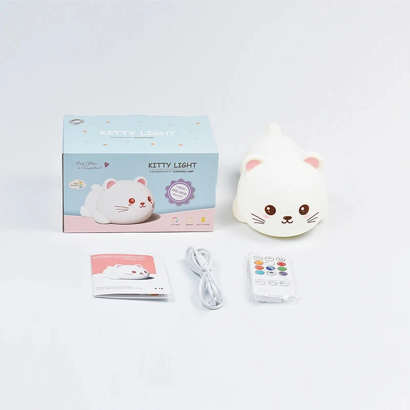 Führte niedliche Katze Silikon Nachtlicht 8 Farben USB Schlafzimmer Nachttisch lampe mit Remote Timing Kinder Geschenk Baby Zimmer Tier Nachtlichter