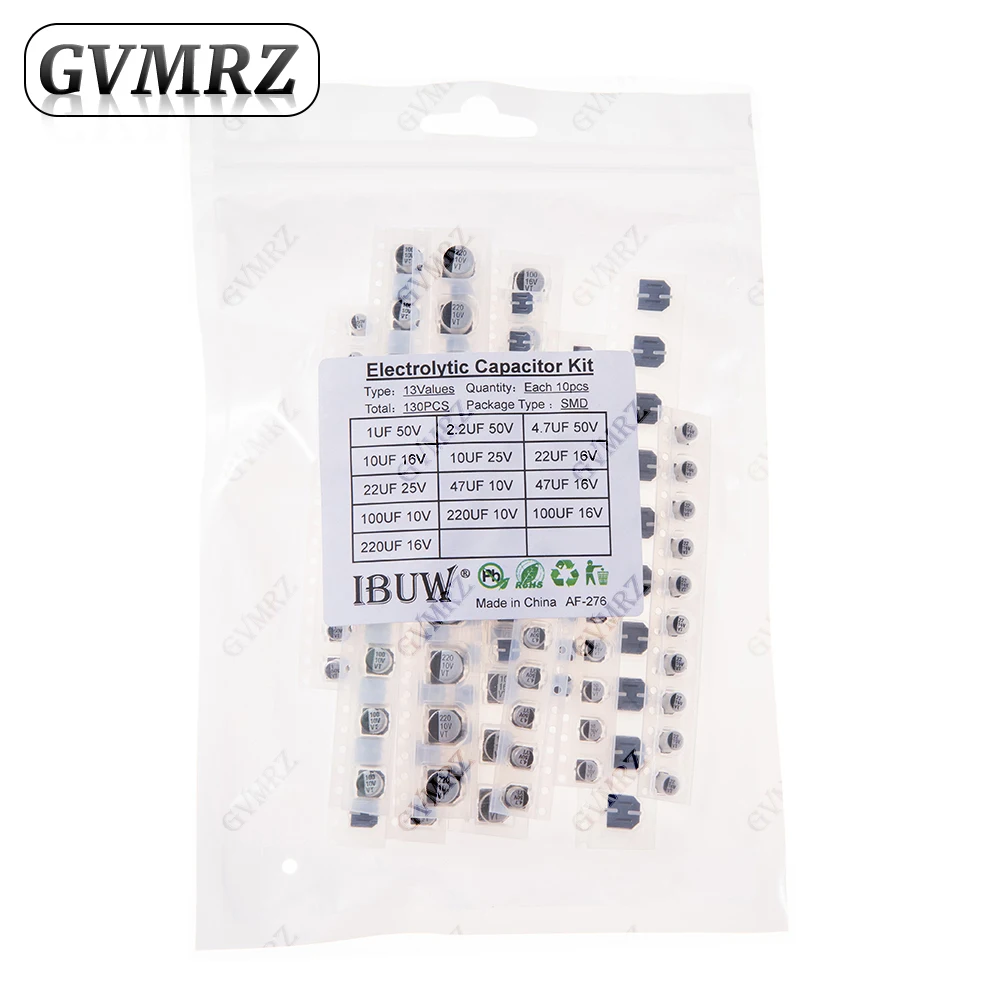 130PCS 13Values SMD Electrolytic Capacitor Kit for Power Filtering & Electronic Prototyping kit