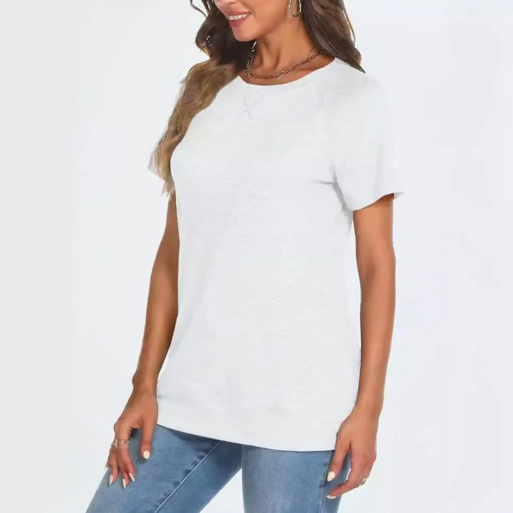 Summer Womens Basic Tee Short Sleeve Round Neck Tops Fashion Casual Solid Color Soft Breathable Daily Wear Pullover Shirts