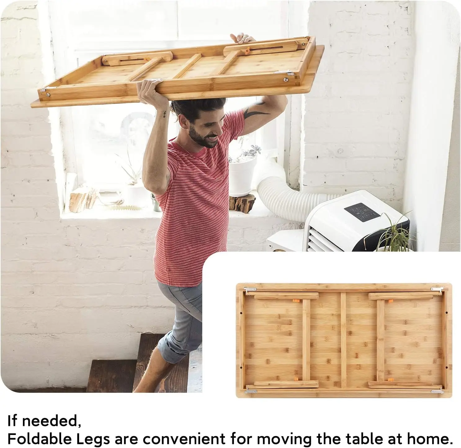 Adjustable Folding Floor Desk with Large Tray for Laptop, Coffee Table, and Gaming, 33.5x17.7 Inches