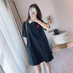 Sports Fashion Women's Polo-Neck Solid Color Dresses Summer Korean Casual Short Sleeve Patchwork Dresses Female Clothing 2023