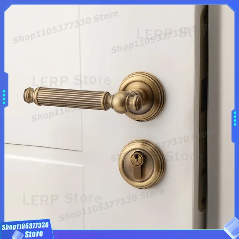 Retro Medieval Style Pure Copper Door Lock Set French Silent Bedroom Handle All Copper Hardware Factory Direct Sales High