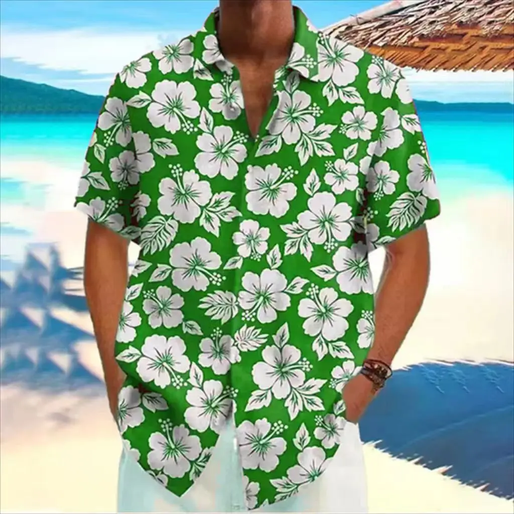 Men\'s Summer Hawaiian Shirt Casual Shirt Beach Oversized 6XL Short Sleeve Floral Print Lapel Button Down Resort Shirt