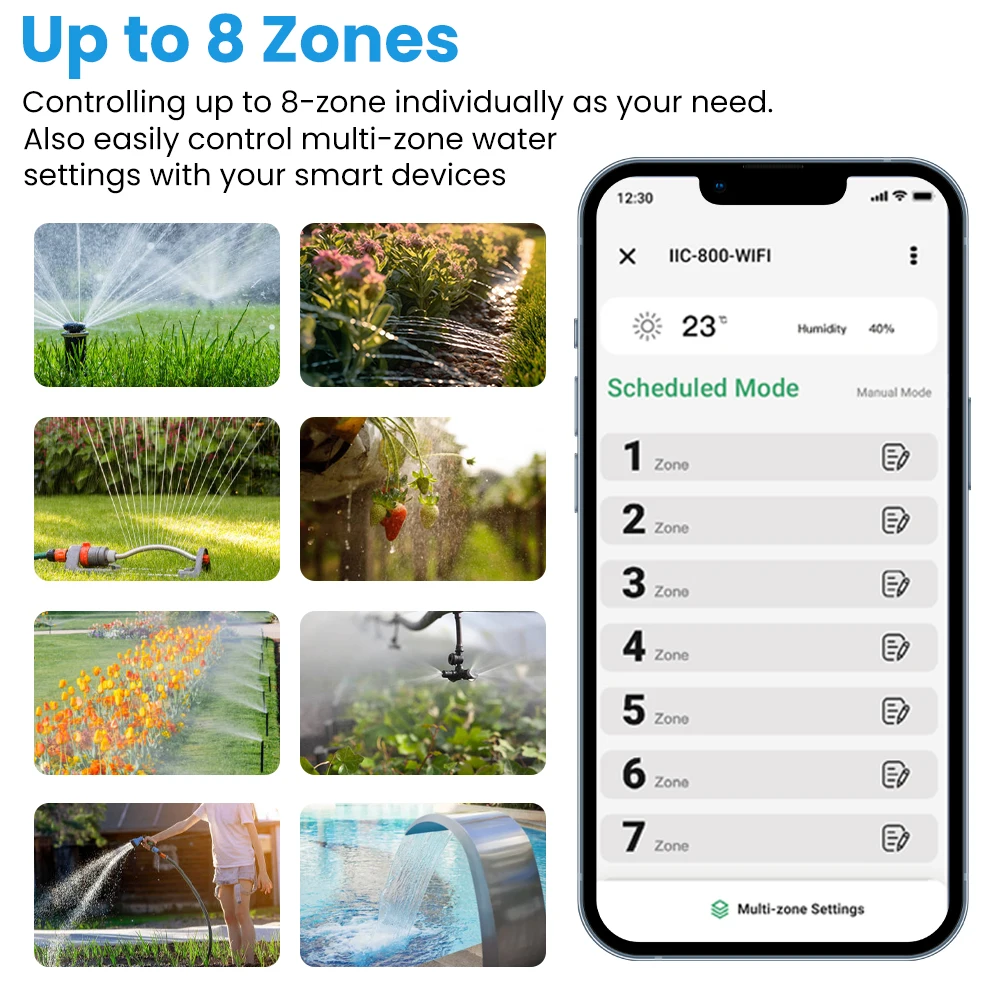INKBIRD Wi-Fi Smart Sprinkler Controller 8-Zone Watering Irrigation Timer With Free App Monitoring Seasonal Adjustment Rain Skip