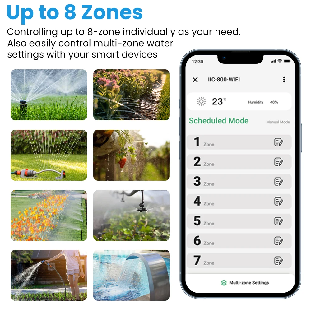 Imagem -02 - Inkbird Wi-fi Inteligente 8-zona de Controlador de Aspersão de Rega Irrigação Temporizador com Aplicativo Gratuito de Monitoramento de Ajustamento Sazonal Chuva Pular