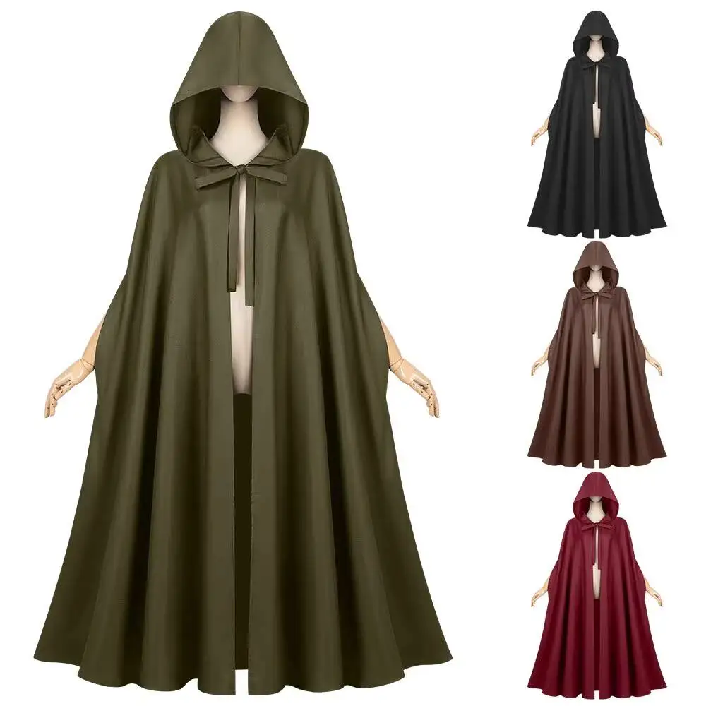 Nueva capa de Edad Media Fiesta carnaval Halloween Cos ropa de Cosplay bata con capucha verde militar rojo oscuro negro marrón azul