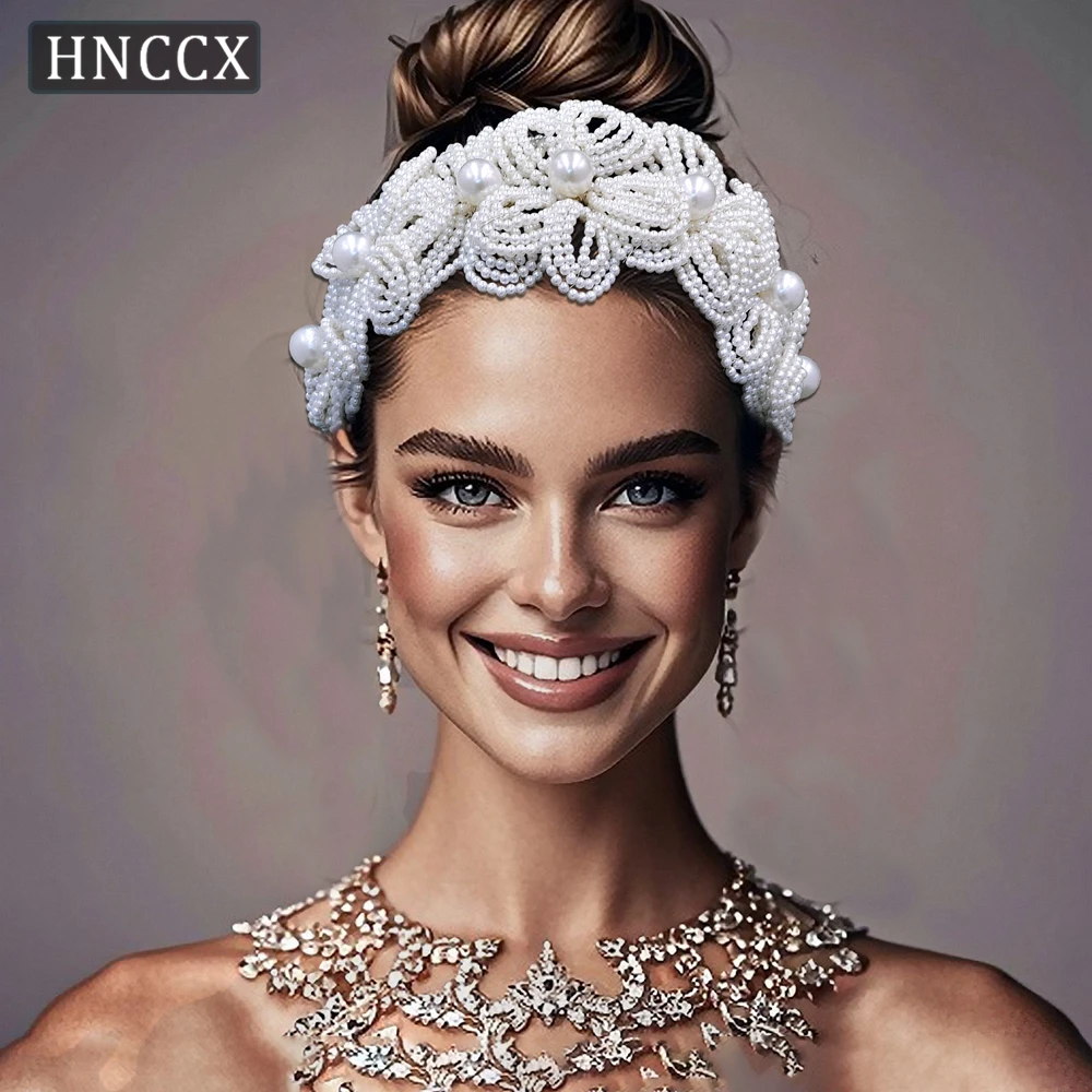 

HNCCX White Pearl Headbands For Bridal Handmade High End Hair Accessories Elegant Women's Party And Wedding Headpieces CP697